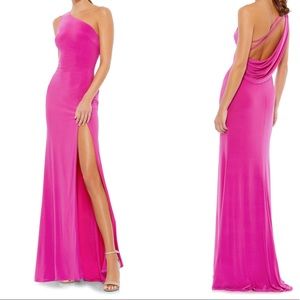 Mac Duggal One Shoulder Jersey Sheath Gown